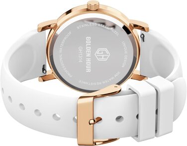 Водонепроникні годинники для медсестер GOLDEN HOUR - годинники для медичних працівників, студентів, жінок та чоловіків, з підсвічуванням, 24 години, секунди, силіконовий ремінець (рожеве золото/білий)