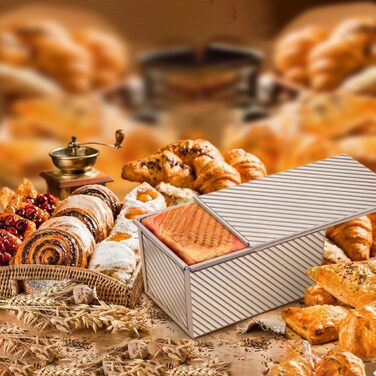 Loaf pan with lid 1000g dough capacity, toast bread baking pan 35x14x2cm, bread loaf pan, bread baking, toast bread pan, aluminum, steel, toast form, non-stick baking pan, toast with ventilation holes for bread, loaves, cakes