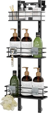 Регульована настінна полиця для ванної кімнати Orimade, органайзер, полиця для зберігання, душова корзина з нержавіючої сталі, матовий чорний, 3 яруси