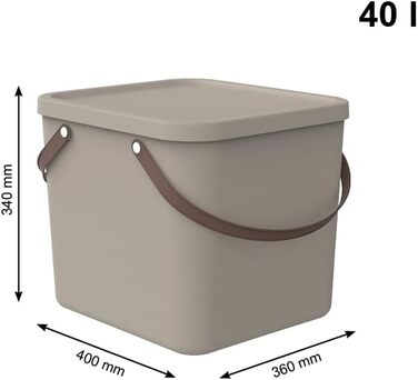 Rotho Albula Storage Box 40l with Lid, Plastic (Recycled PP), Green, 40l (40.0 x 40.0 x 34.0 cm) (Cappuccino)