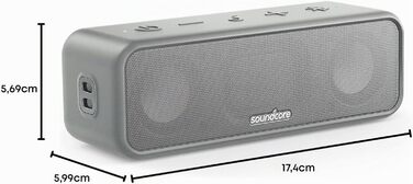 Soundcore 3 Bluetooth колонка: Стереозвук, Titan-драйвери, PartyCast, BassUp, 24 год, IPX7, EQ - Чорний/Срібний