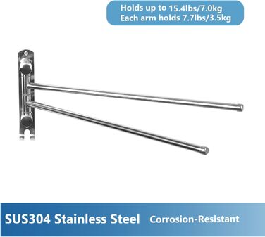 Тримач для рушників настінний поворотний 180° з нержавіючої сталі, 4-х вільний, з регульованою поличкою для ванної, кухні та гардеробу. Сріблястий колір