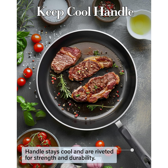 Cook N Home набір антипригарних сковорідок 3 шт, 20/25/28 см, мармурово-червоні, для індукційних плит