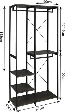 WOLTU Clothes Rack Wardrobe Clothes Rail Laundry Rack with Shelf Shoe Rack made of Wood and Steel, Hanging Shelf, White + Light Oak (Black+Rust Color)