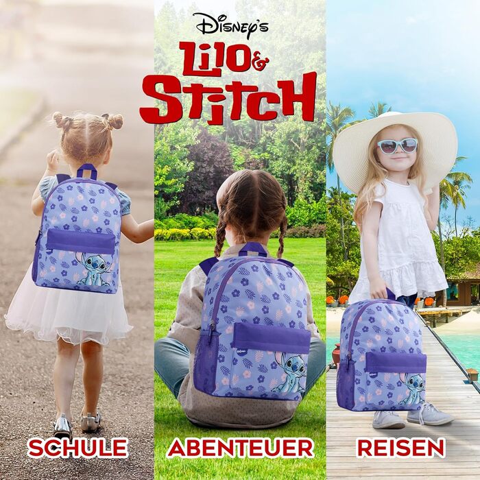 Рюкзак Disney Stitch для дівчаток: Шкільний, дорожній, спортивний, фіолетовий 40x30x15 см