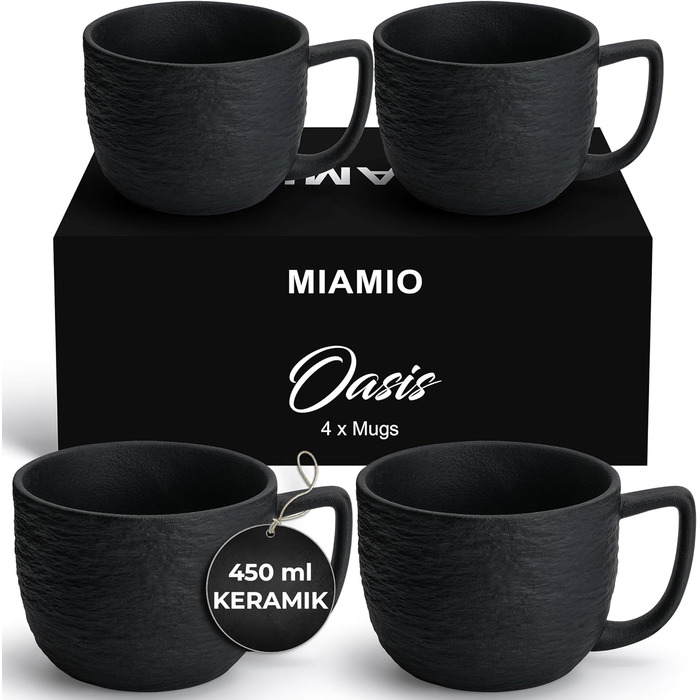MIAMI – 450 ml Coffee Mugs / Set of 4 – Matte Ceramic Mug for Coffee, Latte, Cappuccino, and Tea – Oasis Collection