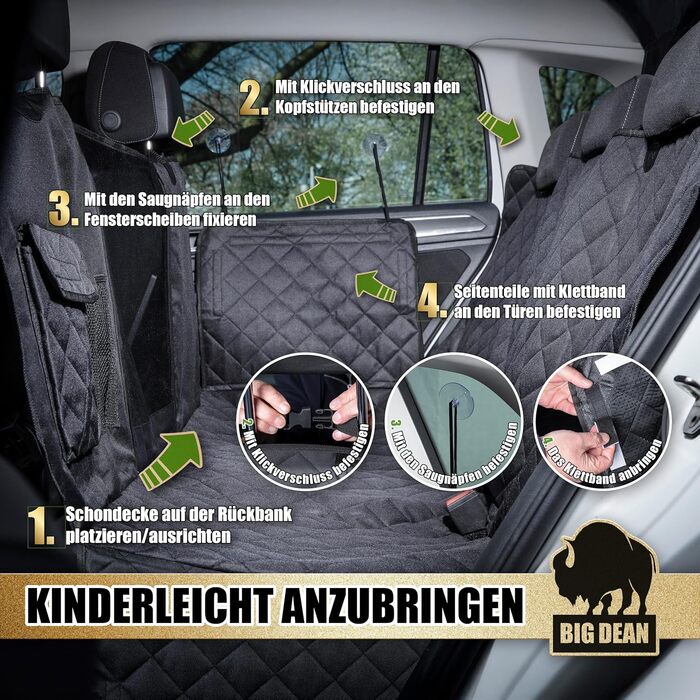 Захисна накидка на заднє сидіння автомобіля BigDean Premium - водовідштовхувальна, для собак, універсальна