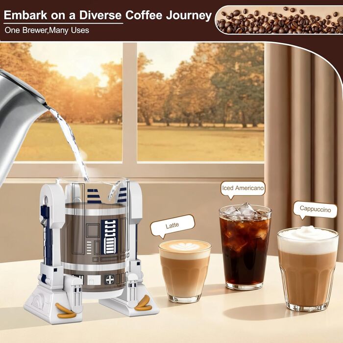 Френч-прес TEENKON з нержавіючої сталі 304, 900 мл, R2D2, для кави та чаю (білий)