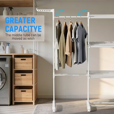 Турбо сушарка для білизни з колесами, сіра, 3 яруси, 2 в 1