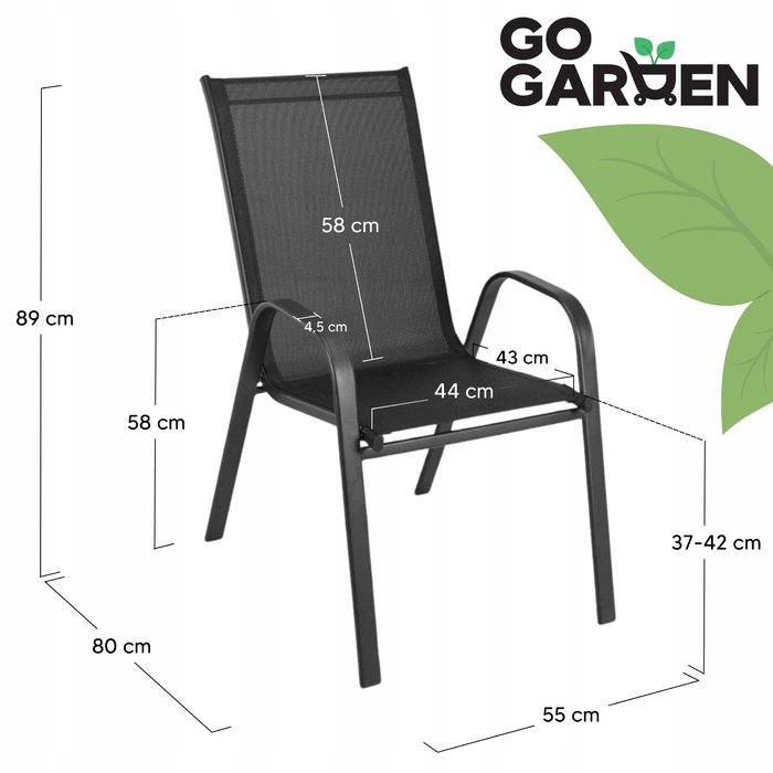 Набір металевих садових стільців GoGarden, чорні, 2 шт.