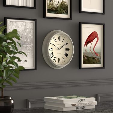 JONES CLOCKS® Venetian Wall Clock | Classic Round | 30cm | Green | Roman Numerals | Traditional Design ideal for kitchen, living room or bedroom (Grey/Roman Numerals)
