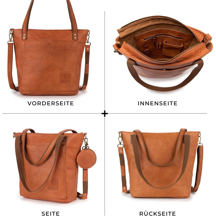 Сумка жіноча шкіряна через плече Berliner Bags Verona (коричнева). Велика сумка-шопер з YKK-застібкою