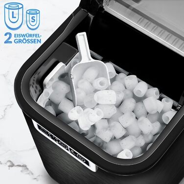 Tillvex Stainless Steel Ice Maker - 12kg Capacity, 24-Hour Production | 2.2L Water Tank, LED Display, Self-Cleaning & 2 Ice Cube Sizes (Black)