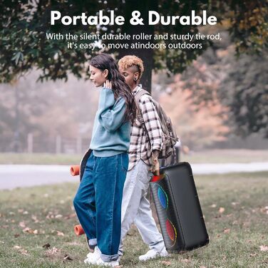 Караоке машина HWWR T20 з 2 мікрофонами, Bluetooth, RGB-підсвічуванням, TF/USB, AUX, Rec. Партійна колонка для дому та вечірок. Підтримка TWS.