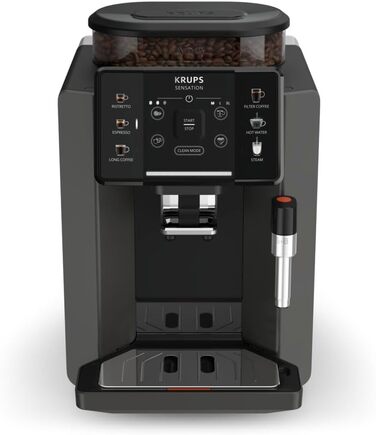 Krups Sensation Fully Automatic Coffee Machine, Milk Frother, 5 Drinks, Filter Coffee Function, 2-Cup Function, Coffee Machine, Black, EA910810 Single