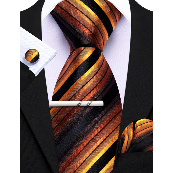 Чоловіча краватка з бавовни Barry.Wang, краватка з кишеньковим хустиною та запонками, набір краваток у клітинку, святкова краватка для весілля (чорний та золотий)