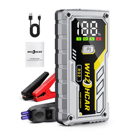 Powerbank Starthilfe 5000A з LCD екраном для автомобіля 12V. Зарядний пристрій для акумулятора авто з LED ліхтариком, підходить для 10л бензину або 9л дизеля. Срібний колір.