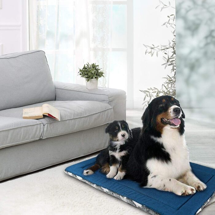 Кросер Fancy Crate Pad - килимок для лежанки, двосторонній (холодний та теплий), машинне прання, для собак малого та великого розміру (до XXX-Large), сірий, темно-синій, зірковий принт, 122 x 76 x 3 см