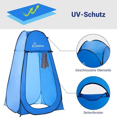 WofWise Portable Pop-Up Shower Toilet Tent - Outdoor Privacy Shelter for Camping, Hiking, Beach & Travel (Blue, XL)