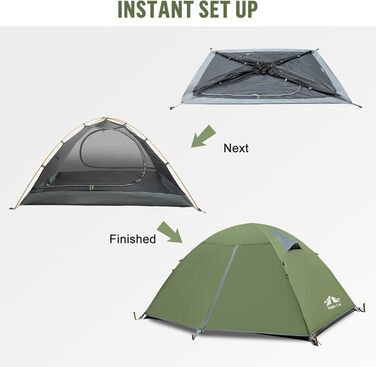 Намет Night Cat Camping для 2 осіб: Водонепроникний, легкий, 3 сезони, з тамбуром, зелений