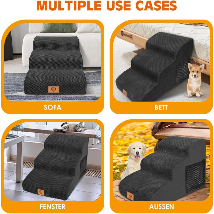 Сходинки для собак маленьких порід, 3 сходинки, 40 см, чорного кольору. Зручні та миючі сходи для собак, з неслизьким покриттям, для доступу до ліжка та дивану