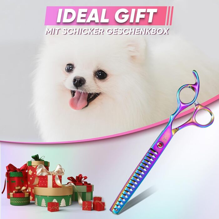 Професійна ножиця Chunker для грумінгу собак середніх та великих порід, з японської сталі 440C, кольорова (Rainbow)