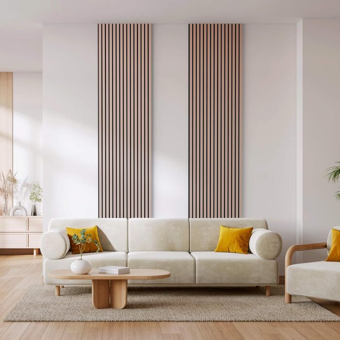 Акустичні панелі Arebos 10x60 см, настінна ламельна стіна в стилі темного дуба для стін та стелі, шумопоглинаючі декоративні панелі (набір 4 шт.)