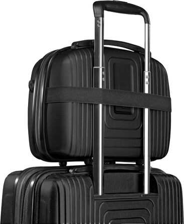 Набір валіз REDOLZ Essentials 4 шт. (S, M, L, Beauty Case) | Розширювані | Чорний металік