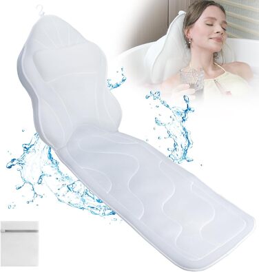 Poemland Luxus Thick, Full-Body Bathtub Pillow Mat & Cushion for Bathtub Headrest Neck Shoulder Support Comfort Relaxation Spa Accessories Perfect for Soaking in the Bathtub (White)