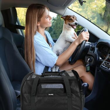 Транспортна сумка для котів та собак, дихаюча та легка, переноска для котів з регульованим плечовим ременем, знімний м'який матрац (Чорний, M)