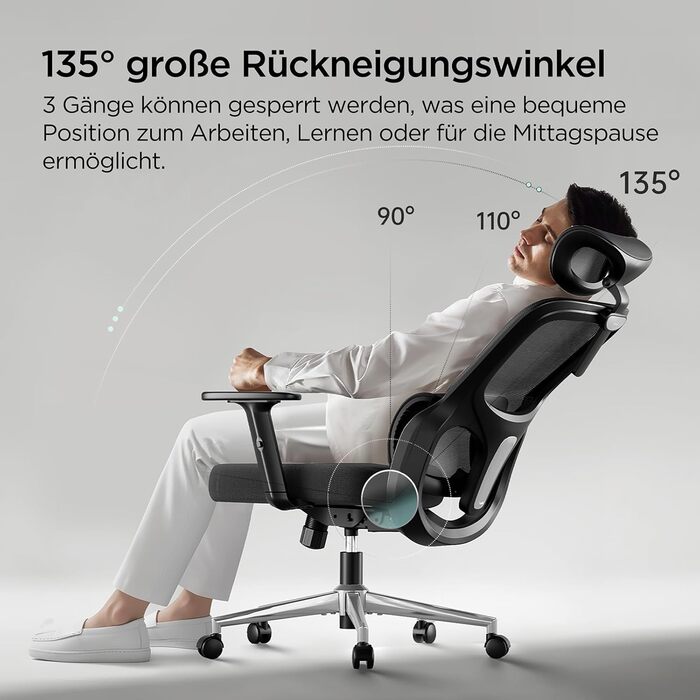 Hbada P2 Air Ergonomic Office Chair with Adjustable Lumbar Support, Height, Footrest, and 2D Headrest - Mesh Computer Chair, Swivel & Tilt Function, Black