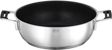 RÖSLE SILENCE PRO пароварка-каструля з термометром, 28 см, нержавіюча сталь, з кришкою та решіткою, для приготування на пару, зберігання тепла, посудомийна машина, сріблясто-чорна