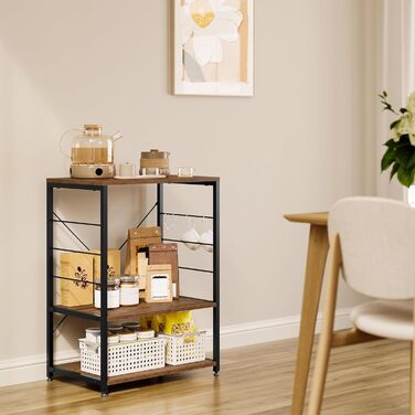 WOLTU Kitchen Shelf, Freestanding Shelf, Microwave Holder, Baker's Rack, Metal Shelf made of Wood and Steel, with 3 Shelves, approx. 60 x 40 x 82 cm, White + (Vintage Brown)