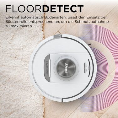 Робот-пилосос Shark PowerDetect з базою самоочищення, самостійно спустошується до 60 днів, для шерсті тварин, килимів та твердих підлог, з 3D- та LiDAR-навігацією, 14,5 см заввишки, білий