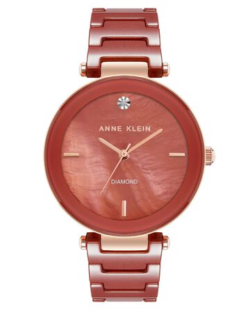 Жіночий годинник Anne Klein з діамантовим циферблатом та керамічним браслетом (Червоний/Розове золото)