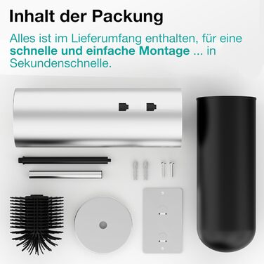 Набір щіток для унітазу Hovea 2 шт. на стіну, чорний колір - силікон та метал, без свердління, кріплення на стікер або шуруп, власник для щітки WC3620 (метал)