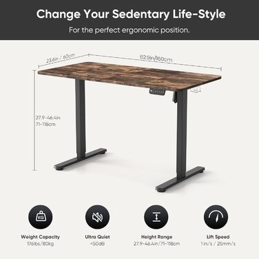 VOSATRON Electric Height Adjustable Desk 160x60cm with Memory Control & Anti-Collision Technology - Standing Desk with Wheels, Joiner Board, Black Frame/Black Tabletop