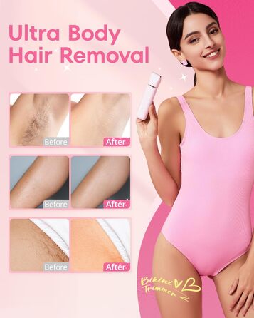 Електричний триммер для бікіні VG VOGCREST: безболісний жіночий депілятор для тіла, для рук, ніг, пахв та інтимної зони (рожевий, рожеве золото)