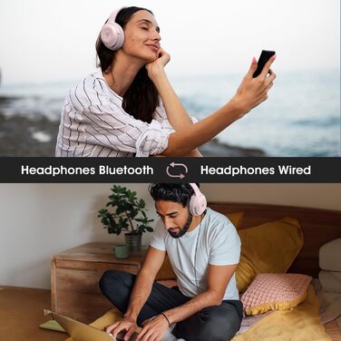 DOQAUS Бездротові навушники Bluetooth, 70 годин роботи, Bluetooth 5.3, Over-Ear, 3 режими EQ, HiFi стерео, з мікрофоном, складні, з м'якими амбушурами, рожеві