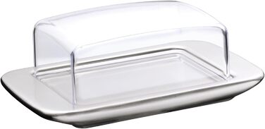 WMF Loft Brunch Butter Dish, Stainless Steel 11.5 x 16.8 cm, with Plastic Lid, Brushed Cromargan Stainless Steel, Dishwasher Safe