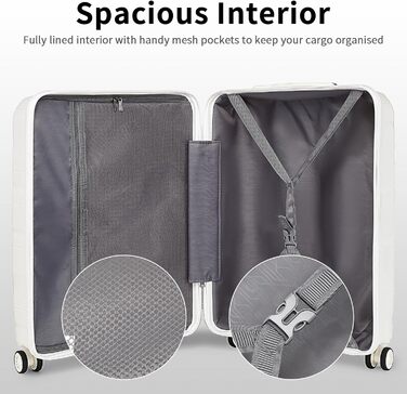 Набір валіз KONO 2 шт: ручна валіза-тележка 56 см + косметичка з поліпропілену, жорсткий корпус, 4 колеса, TSA-замок (кремово-білий)