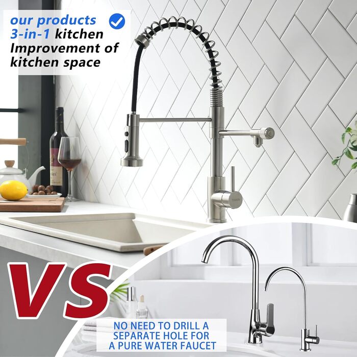 Інфрачервоний сенсорний змішувач для кухні з висувною лійкою, кухонна арматура 360° поворотна, змішувач з однією ручкою, гнучкий вивід, для мийки, золото, 3-х шляховий змішувач