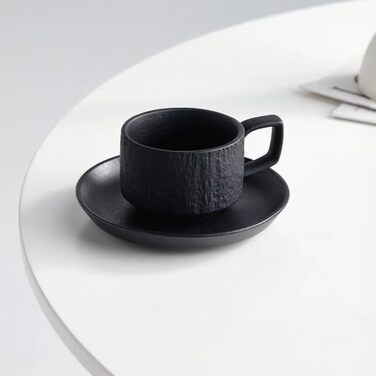 Набір з 4 чашки для еспресо Saumo з підставками, кераміка, 100 мл, чорний колір, сучасний дизайн. Ідеально для еспресо та кавових напоїв вдома, в офісі та на особливих заходах.