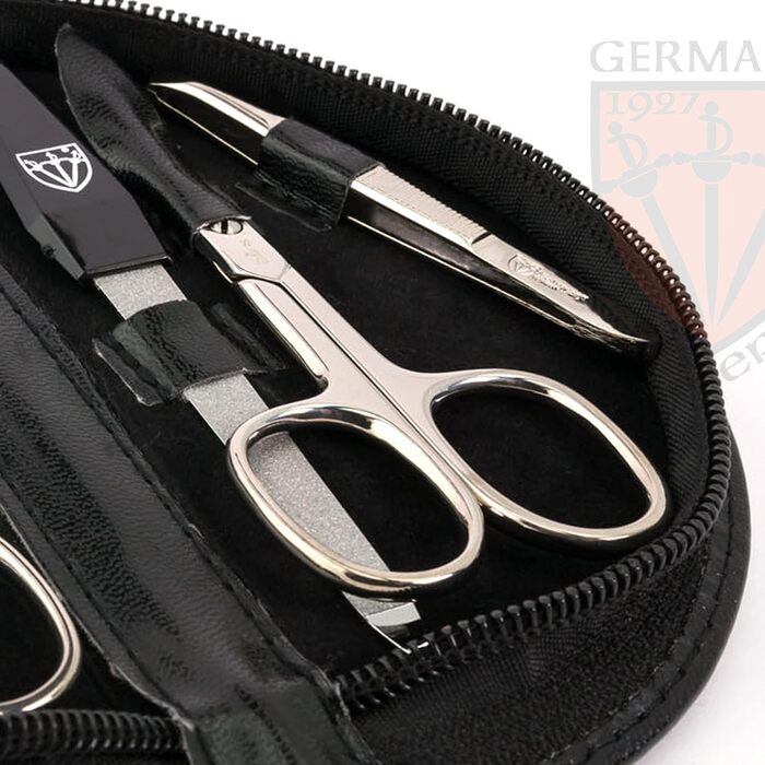 Набір для манікюру DREI SCHWERTER 'Pescara' - 6 предметів: ножиці для нігтів, ножиці для кутикули, кусачки, алмазна пилка для нігтів, засіб для очищення нігтів, пінцет, колір коньяк, шкіра Straussoptik (ЧОРНИЙ)