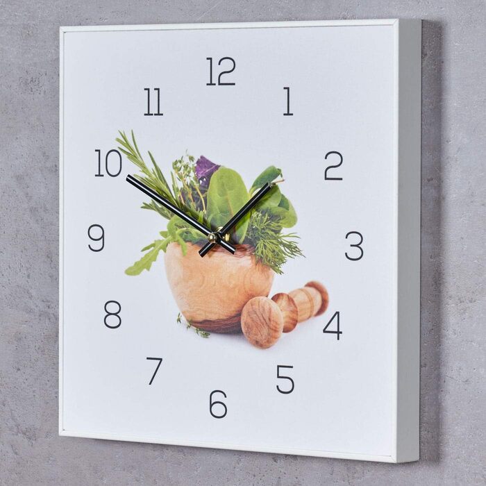 Levandeo Wall Clock, 30x30cm - Picture Clock for Kitchen, Herbs, Spices, Cooking, Decoration (PVC White)