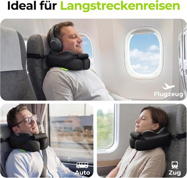 Подушка для шиї AUVON для подорожей: ергономічна підтримка голови та шиї, регульована підставка для підборіддя, дихаюча тканина, проти напруження шиї (літак, авто, поїзд)