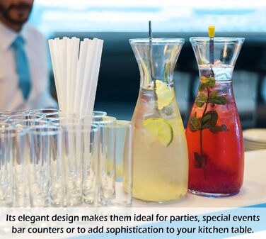 Glass Carafe Style 1 Liter with Lid for 1 Liter (2), Water, Juice, Tall Slim Neck Design, 935 ml, 2 Pieces, Transparent