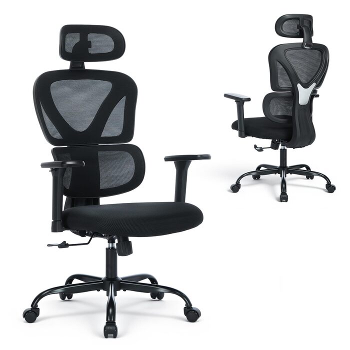 Коламі - Ергономічне крісло для офісу та дому, чорне, з регульованою підголівником та підлокітниками