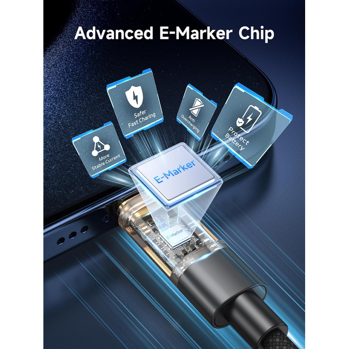 Кабель USB-C RAVIAD з підтримкою PD3.1: швидка зарядка, нейлон, 0.3м, 100W, чорний. Сумісний з iPhone, Galaxy, Pixel, iPad, MacBookAir