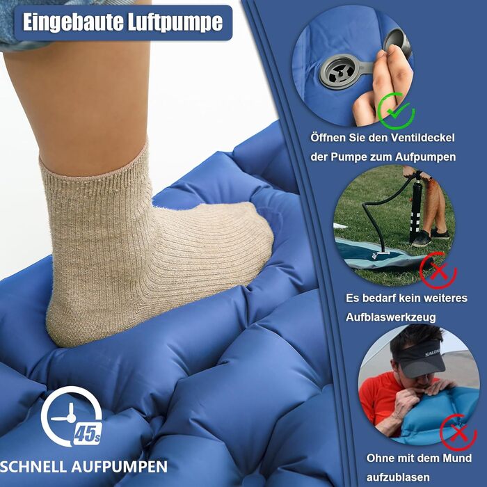 Надувна туристична матрац Holwim Isomatte з самонадуваванням, самостійно надувається, з подушкою та насосом, ультралегка, компактна, для кемпінгу, блакитна